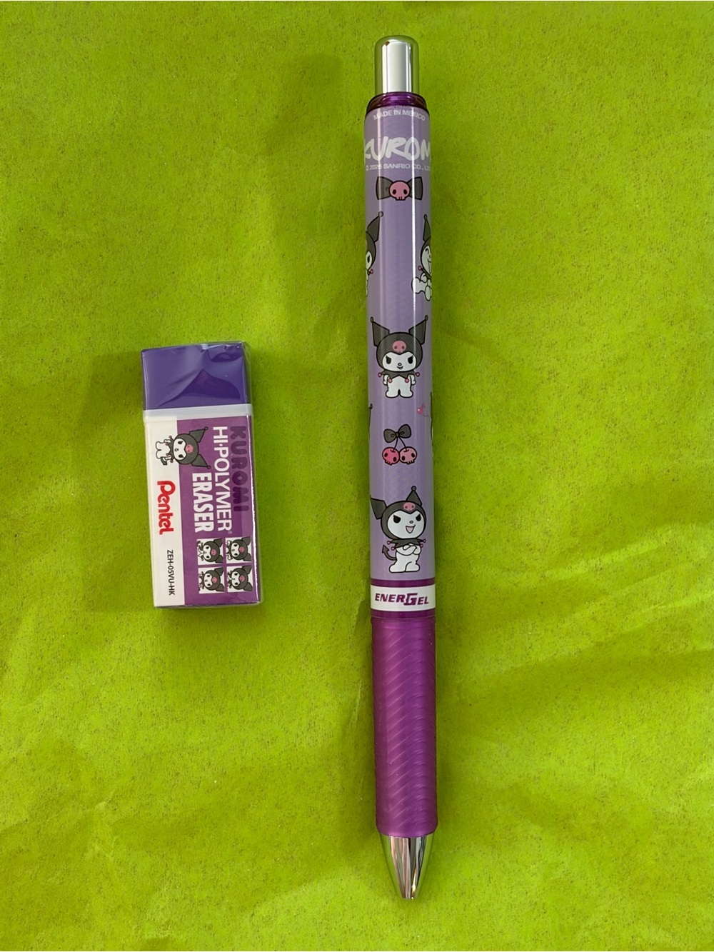 SANRIO & PENTEL Kuromi REFILLABLE Energel Gel Pen & Hi-Polymer Eraser  NEW